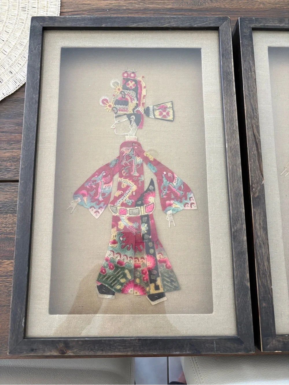 Framed Asian Puppets Silhouette Wall Art - Red